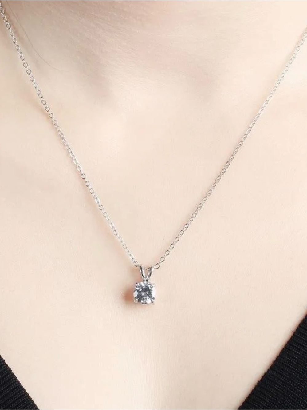 Classic Solitaire Pendant Necklace in Silver - Women Jewelry